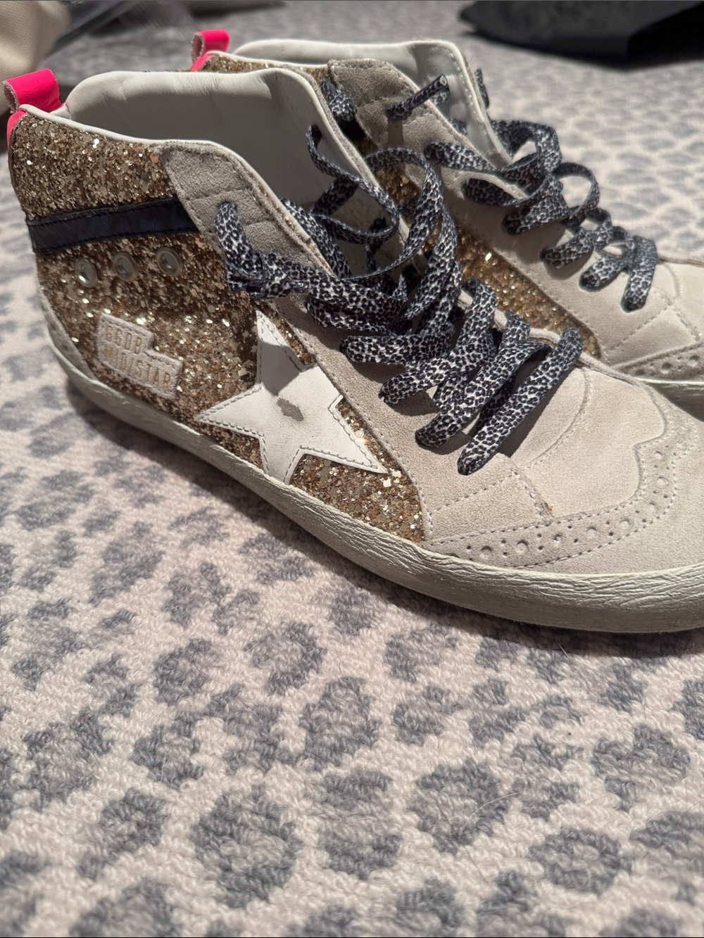 Golden Goose Glitter High-Top Sneakers with White Star Size 38